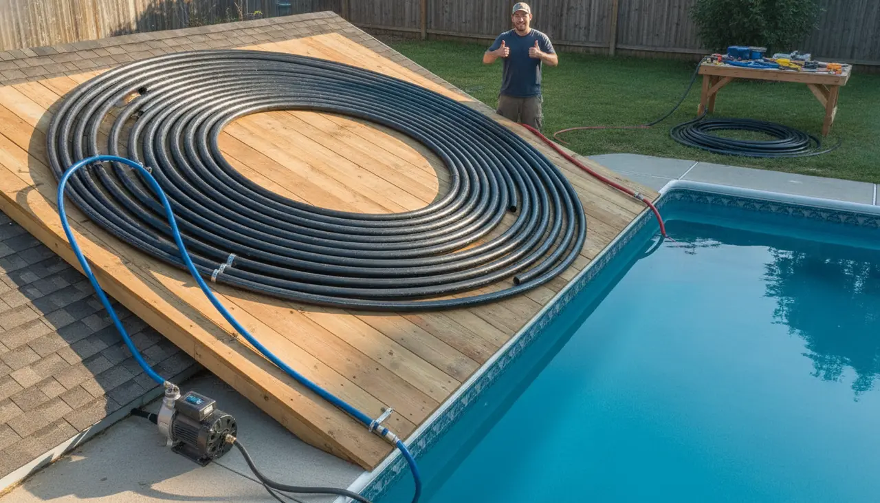 DIY Solar Pool Heater: The 100ft Poly Pipe Method visual summary